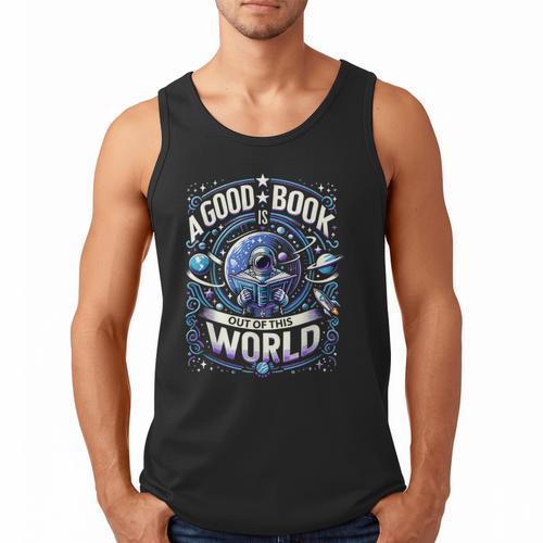 A Good Book Is Out Of This World Shirt Astronaut Reading Men Tank Top - Bookorys