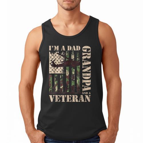 Grandpa Veteran Fathers Day Dad Veteran Camo American Flag Men Tank Top - Father's Day Fun