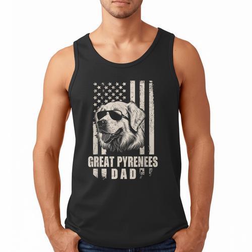 Great Pyrenees Dog Dad American Flag For Father Men Men Tank Top - Father's Day Fun