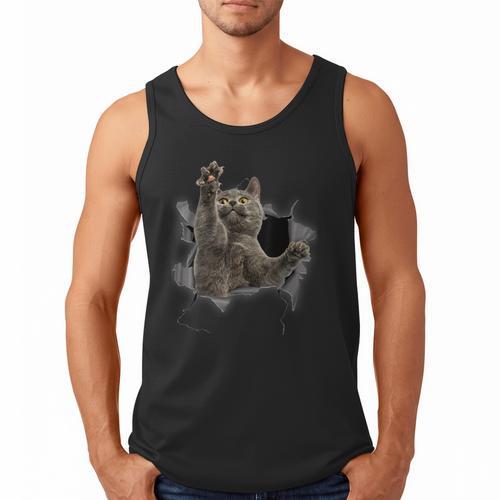 Grey Cat Torn Cloth Cat Dad Cat Mom Cat Lover Men Tank Top - Father's Day Fun