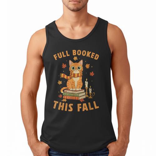 Halloween Fully Booked This Fall Book Ginger Cat Reading Men Tank Top - Bookorys