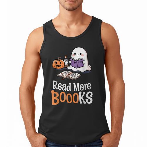 Halloween Teacher Women Cute Reading Ghost Read More Books Men Tank Top - Bookorys