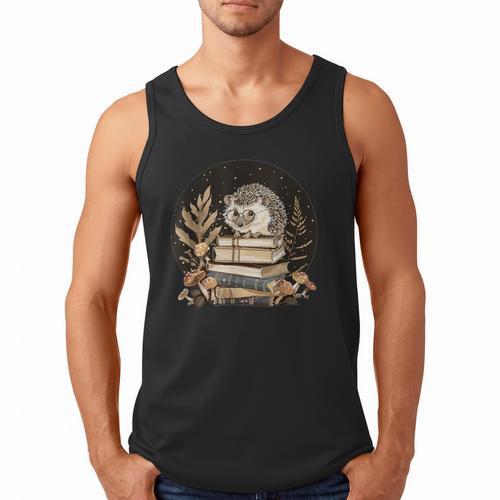 Hedgehog With Books Reading Cottagecore Aesthetics Men Tank Top - Bookorys UK