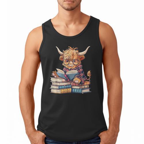 Highland Cow Reading Book Librarian Library Men Tank Top - Bookorys UK