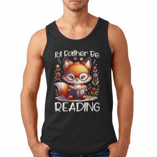 I'd Rather Be Reading Cute Fox Book Lover Reader Bookworm Men Tank Top - Bookorys