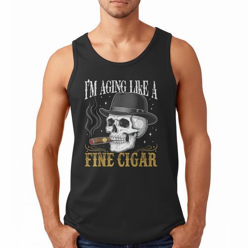 I'm Aging Like a Fine Cigar Skull Dad Retro Adult Men Tank Top - Father's Day Fun