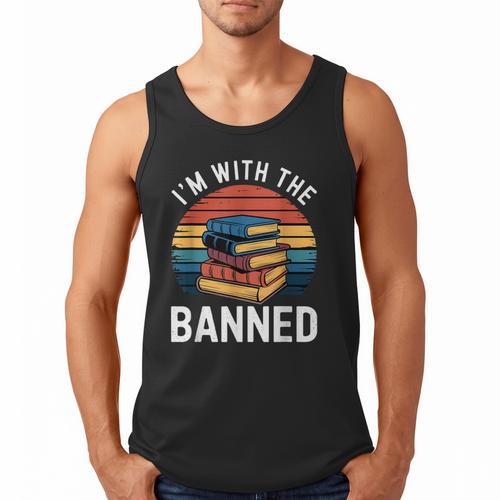 I'm With The Banned Stack Of Books Vintage Sunset Retro Men Tank Top - Bookorys