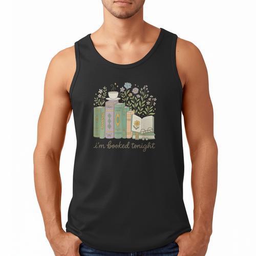 I'm Booked Tonight Cozy Floral Book Lover Graphic Men Tank Top - Bookorys