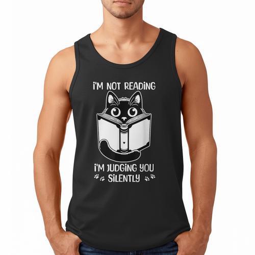 I’m Not Reading I’m Judging You Silently Fun Cat Book Lover Men Tank Top - Bookorys AU
