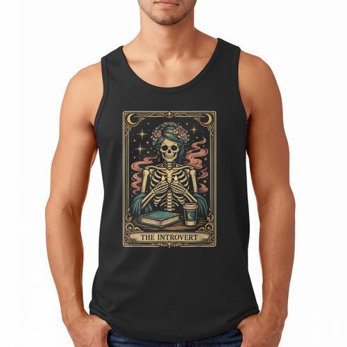 The Introvert Skeleton Tarot Card Coffee Book Lover Men Tank Top - Bookorys AU