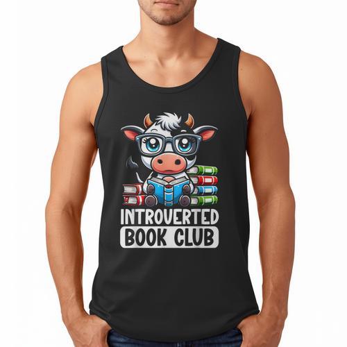 Introverted Book Club Reading Lover Cow Men Tank Top - Bookorys