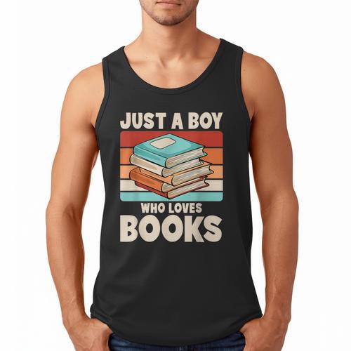 Just A Boy Who Loves Books Reading Bookworm Boys Kids Men Tank Top - Bookorys