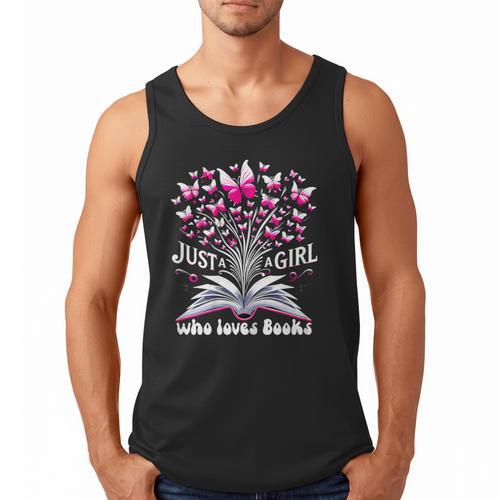 Just a Girl Who Loves Books Reading Book Butterfly Bookworm Men Tank Top - Bookorys CA