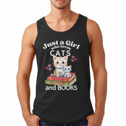 Just A Girl That Loves Cats And Books Cute Cat & Bookwork Men Tank Top - Bookorys CA