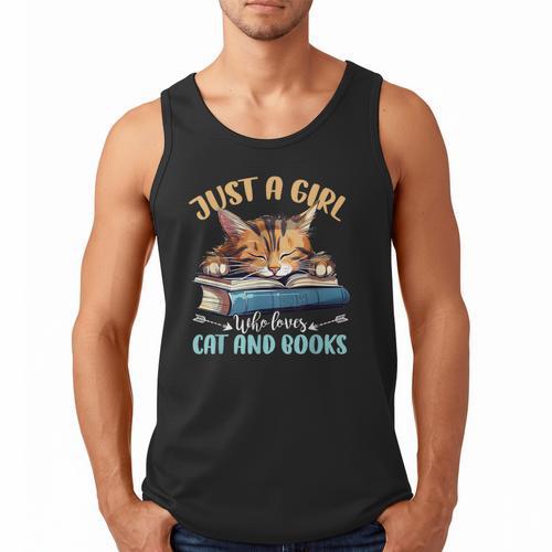 Just a Girl Who Loves Cats And Books Kitties Pet Art Lover Men Tank Top - Bookorys UK