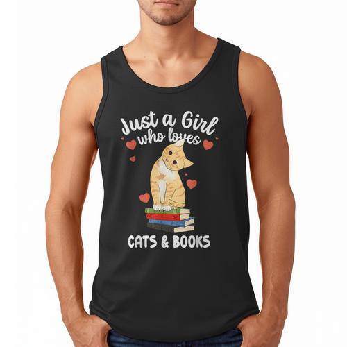 Just a Girl Who Loves Cats And Books Reading Cat & Bookworm Men Tank Top - Bookorys CA