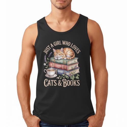Just A Girl Who Loves Cats And Books Reading Librarian Men Tank Top - Bookorys DE