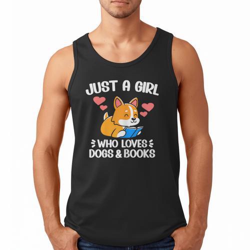 Just A Girl Who Loves Dogs And Books Reading Dog Puppy Lover Men Tank Top - Bookorys CA