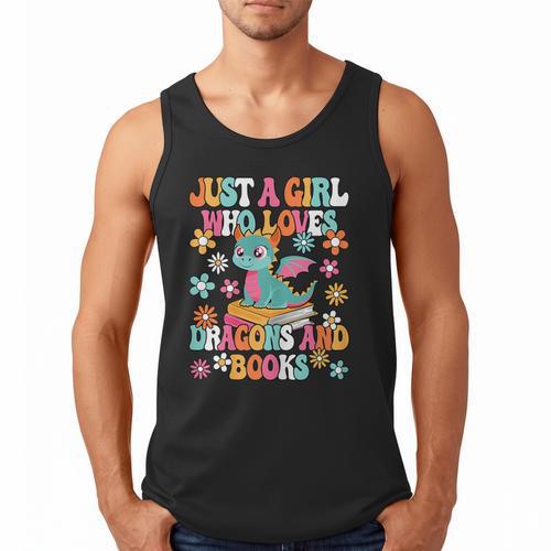 Just A Girl Who Loves Dragons And Books Reading Bookworm Men Tank Top - Bookorys CA