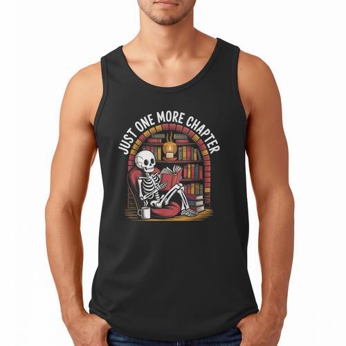Just One More Chapter Skeleton Reading Cozy Books Men Tank Top - Bookorys CA