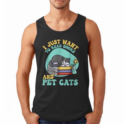 I Just Want To Read Books And Pet Cats Cat Book Lovers Men Tank Top - Bookorys