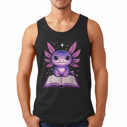 Kawaii Axolotl Cute Axolotls Reading Book Men Tank Top - Bookorys