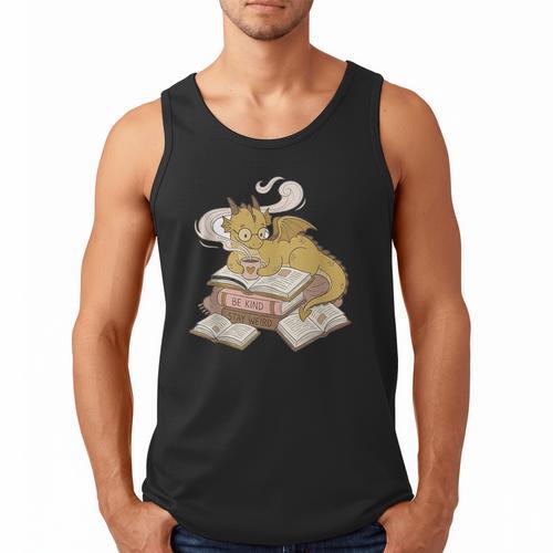 Be Kind Stay Weird Read Books Cute Dragon Men Tank Top - Bookorys CA