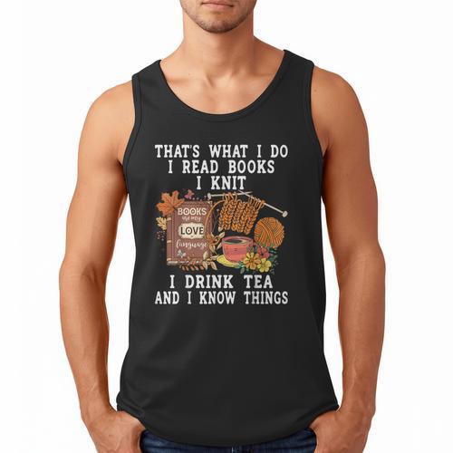 Knitting Reading Books Drinking Tea Knitter Knit Men Tank Top - Bookorys
