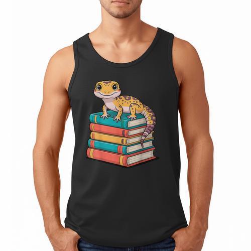 Leopard Gecko Book Lover Reading Men Tank Top - Bookorys