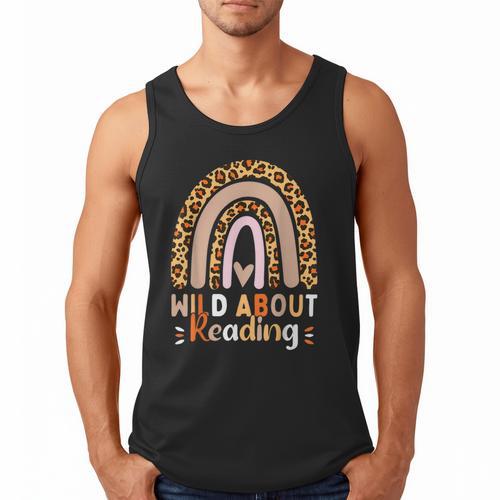 Leopard Teacher Wild About Reading Books Reader Librarian Men Tank Top - Bookorys CA