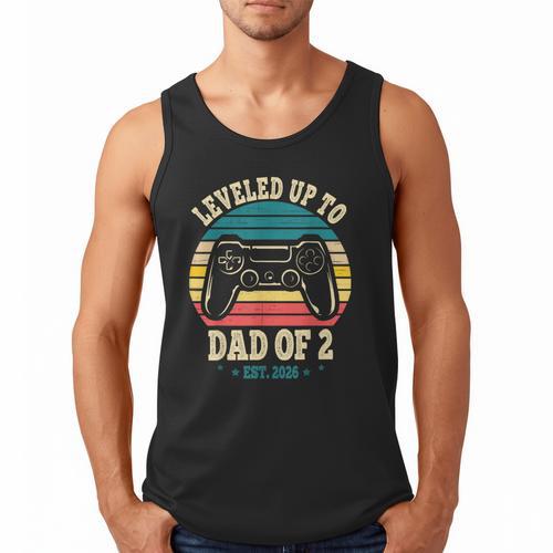 I Leveled Up To Dad Of 2 2026 Promoted To Dad Of Two Kids Men Tank Top - Father's Day Fun