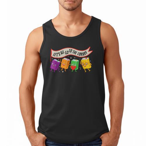 Librarian Let's All Go To The Library Cute Groovy Book Lover Men Tank Top - Bookorys