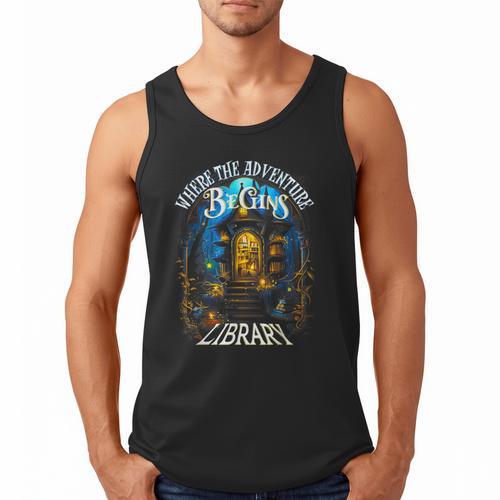 Library Where The Adventure Begins Book Reading Quote Men Tank Top - Bookorys