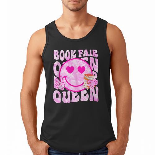 Library Book Fair Queen Vibe Groovy Tie Dye School Reading Men Tank Top - Bookorys