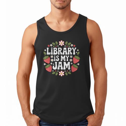 Library Is My Jam Librarian Book Lover Strawberry Men Tank Top - Bookorys AU