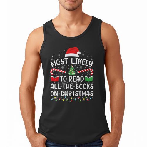 Most Likely To Read A Book On Christmas Family Matching Xmas Men Tank Top - Bookorys DE