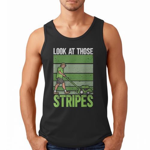 Look At Those Stripes Lawn Mowing Dad Lawn Mower Small Men Tank Top - Father's Day Fun