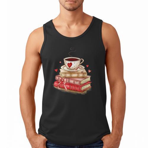 Love Book Coffee Heart Coquette Bow Valentines Day Men Tank Top - Bookorys
