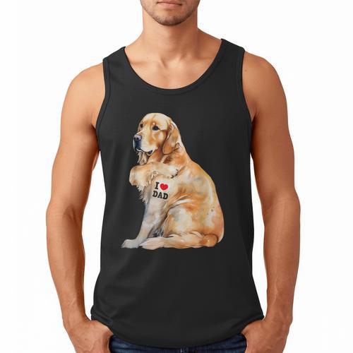 I Love Dad Patriotic Golden Retriever Canine Dog Lover Men Tank Top - Father's Day Fun