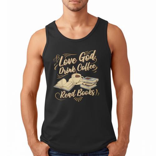Love God Drink Coffee Read Books Christian Tee Men Tank Top - Bookorys UK