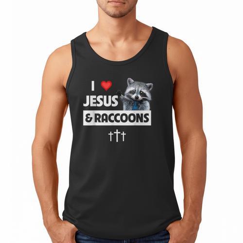I Love Jesus And Raccoons Mom Dad Christian Love Jesus Bible Men Tank Top - Father's Day Fun