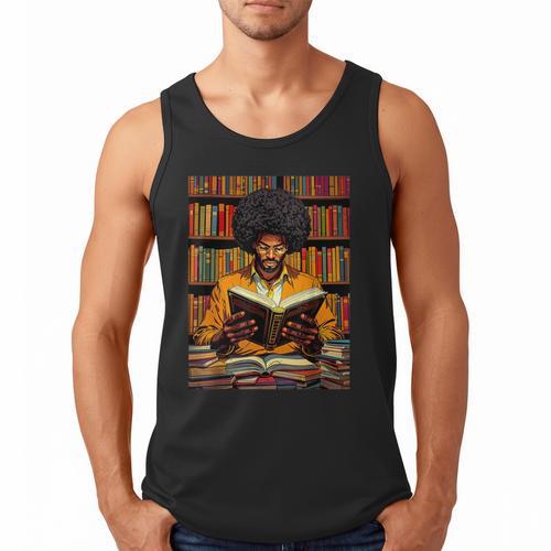 Man Reading Book Black History Month Book Lover Afro Men Tank Top - Bookorys