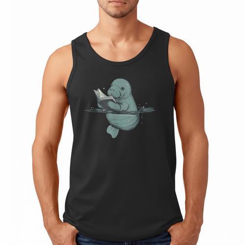 Manatee Reading Book Bookworm Manatees Ocean Animal Lover Men Tank Top - Bookorys