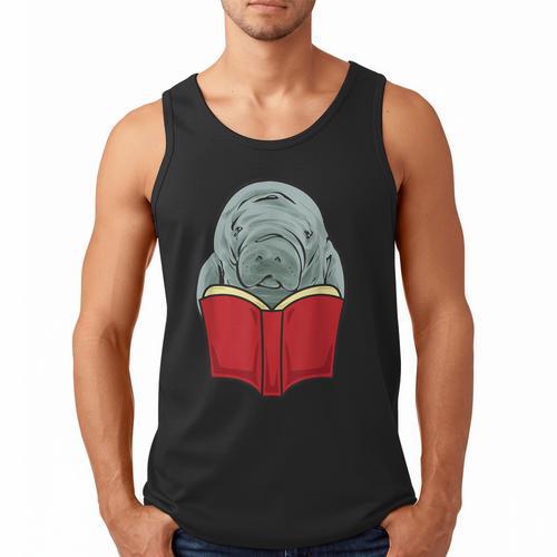 Manatee Reading Books Sea Animal Manatee Men Tank Top - Bookorys