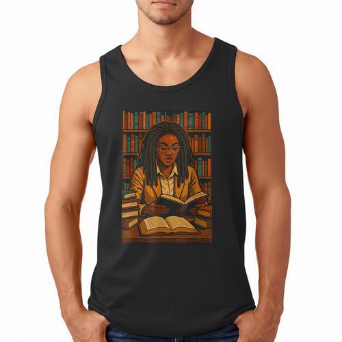 Melanin Girl Locs Book Lover Librarian Teacher Student Men Tank Top - Bookorys UK