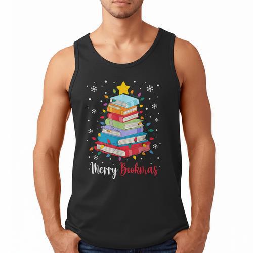 Merry Bookmas Book Christmas Tree Lights Xmas Men Women Kids Men Tank Top - Bookorys