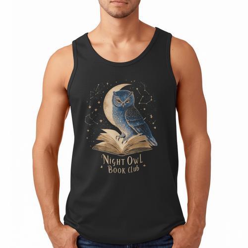 Night Owl Book Club Crescent Moon Late Night Reading Men Tank Top - Bookorys