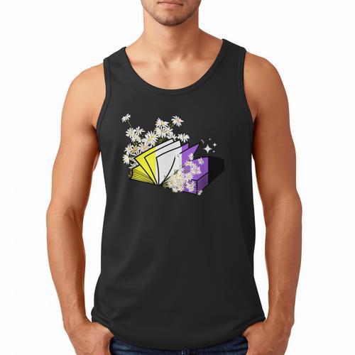 Non-Binary Book Lover Nonbinary Daisy LGBT Reading Pride Men Tank Top - Bookorys