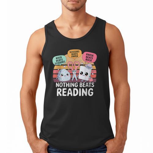 Nothing Beats Reading Rock Paper Scissors Books Lover Men Tank Top - Bookorys