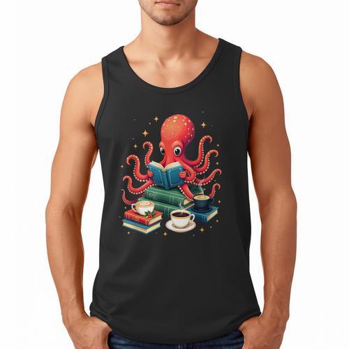 Octopus Reading Books Tea Coffee Men Tank Top - Bookorys